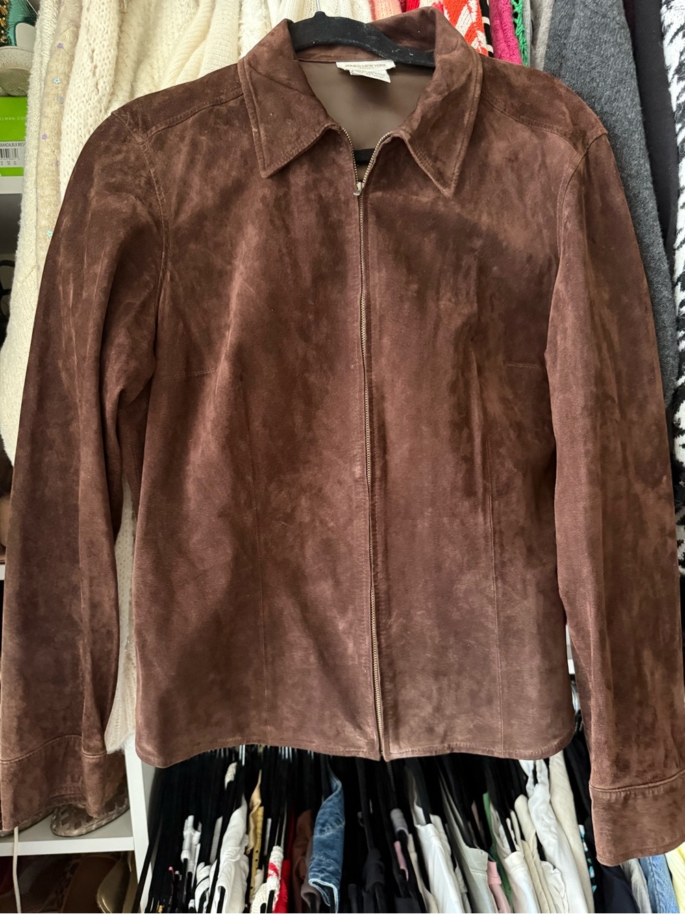 Jones Nee York Classic Brown Suede Zip-Front Jacket